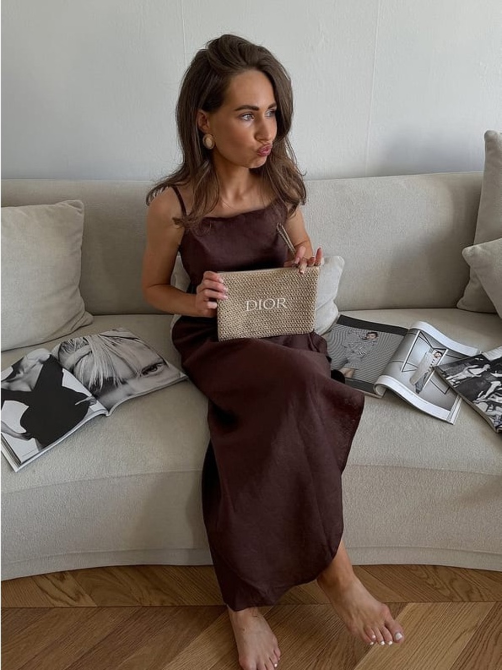 NA-KD Brown Draped Linen Dress